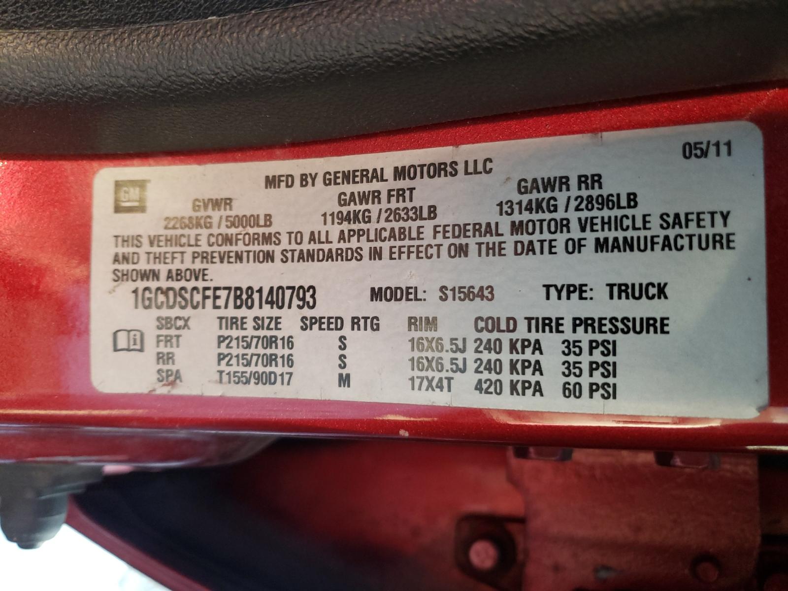 Photo 10 from auction – 2011 CHEVROLET COLORADO L with VIN 1GCDSCFE7B8140793