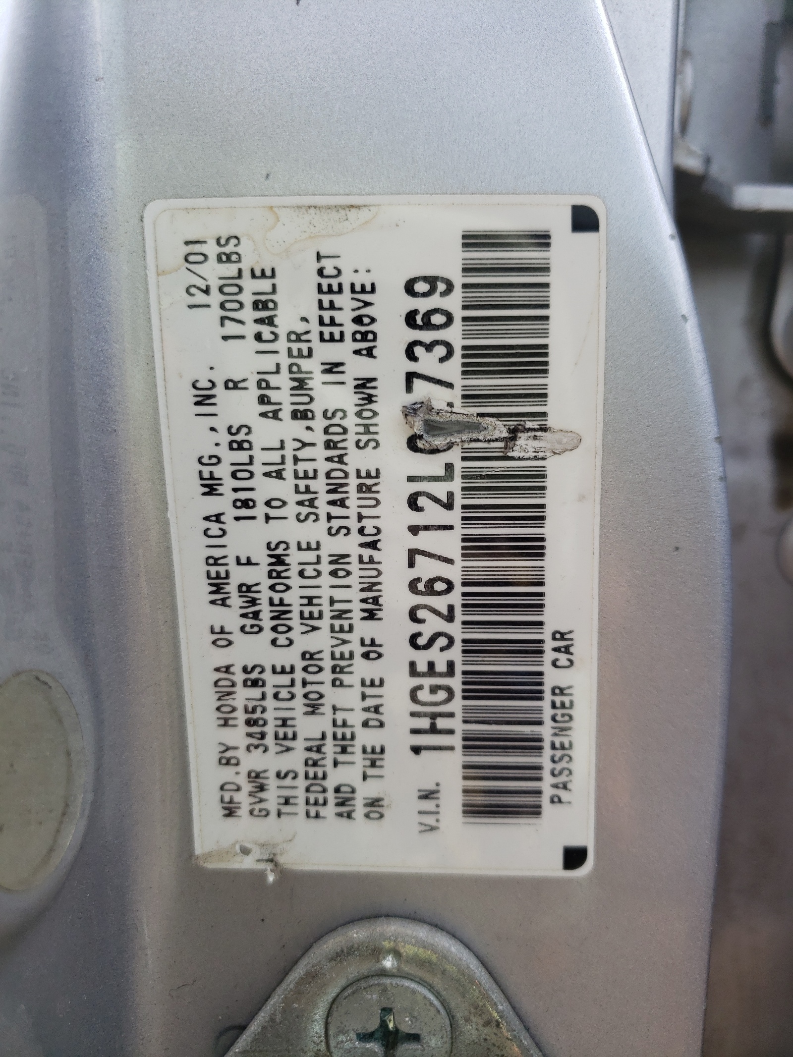 Photo 10 from auction – 2002 HONDA CIVIC EX with VIN 1HGES26712L027369