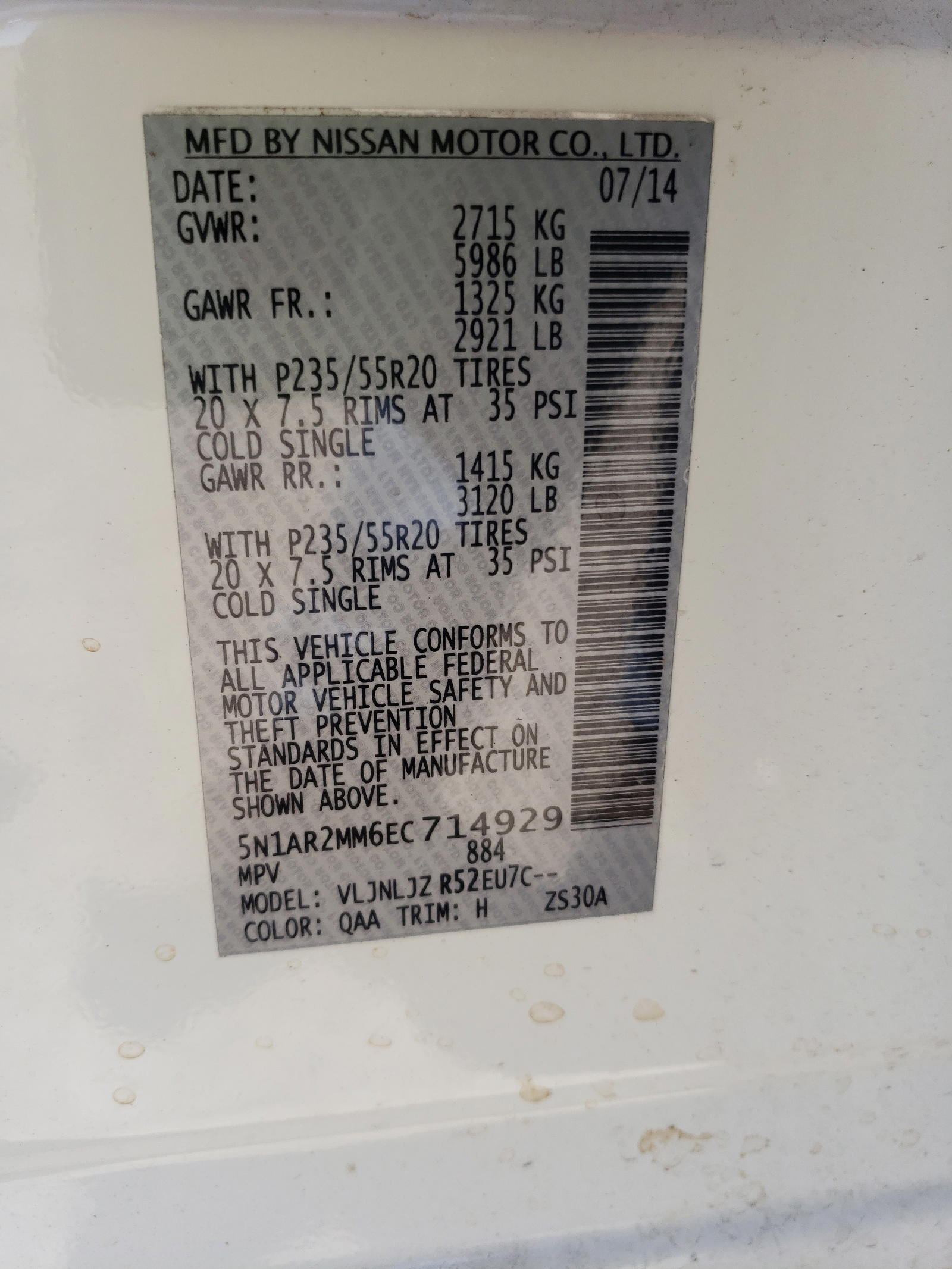 Photo 10 from auction – 2014 NISSAN PATHFINDER with VIN 5N1AR2MM6EC714929