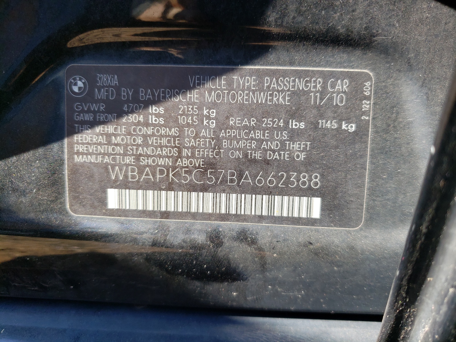Photo 10 from auction – 2011 BMW 328 XI SUL with VIN WBAPK5C57BA662388