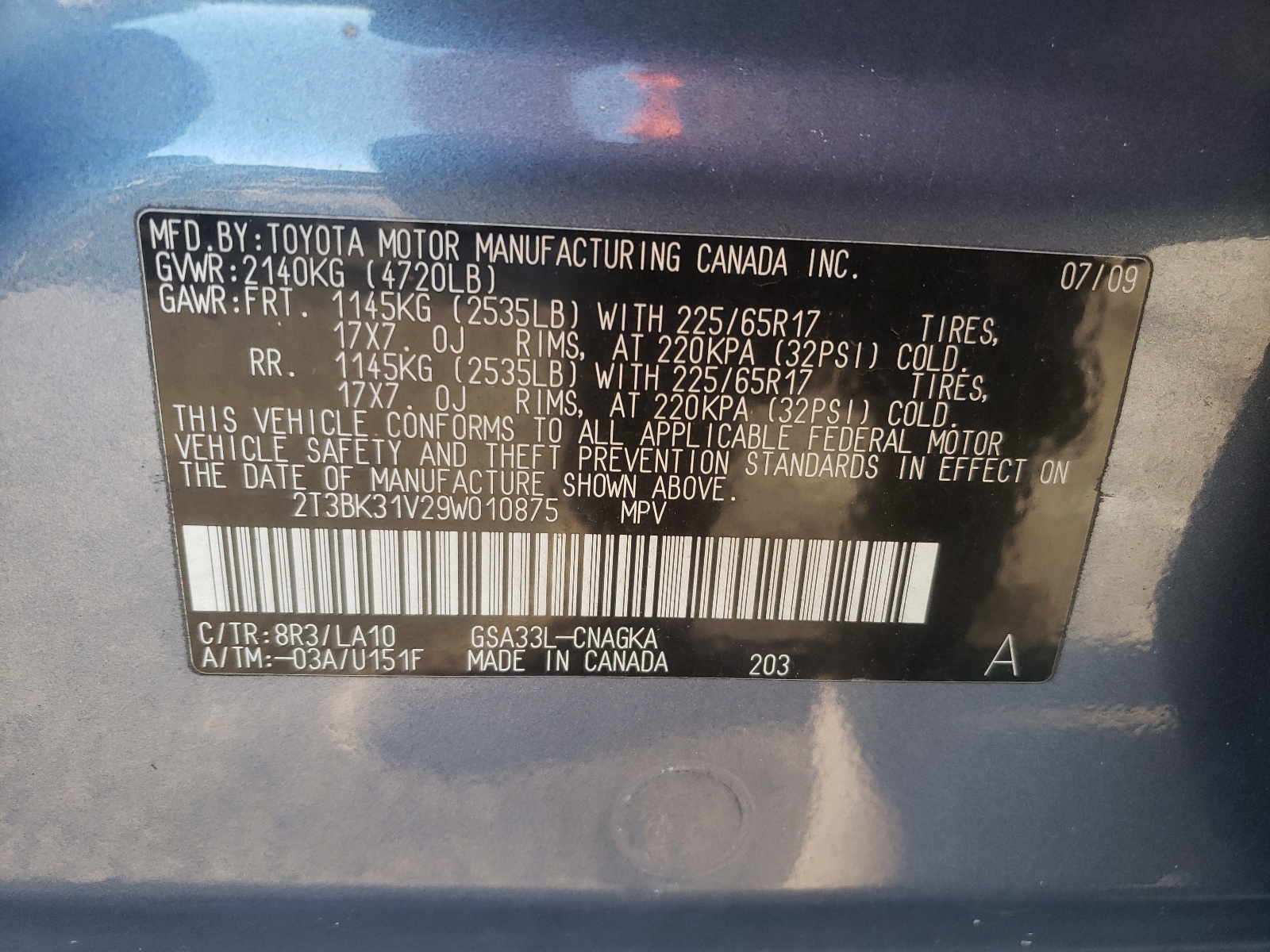 Photo 10 from auction – 2009 TOYOTA RAV4 LIMIT with VIN 2T3BK31V29W010875