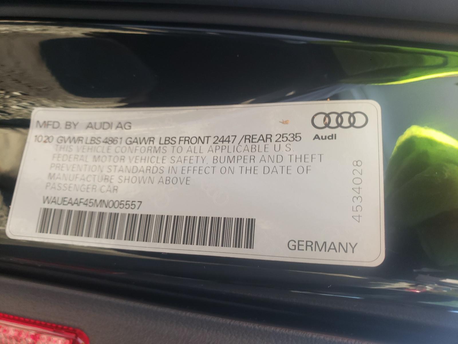 Photo 10 from auction – 2021 AUDI A4 PREMIUM with VIN WAUEAAF45MN005557