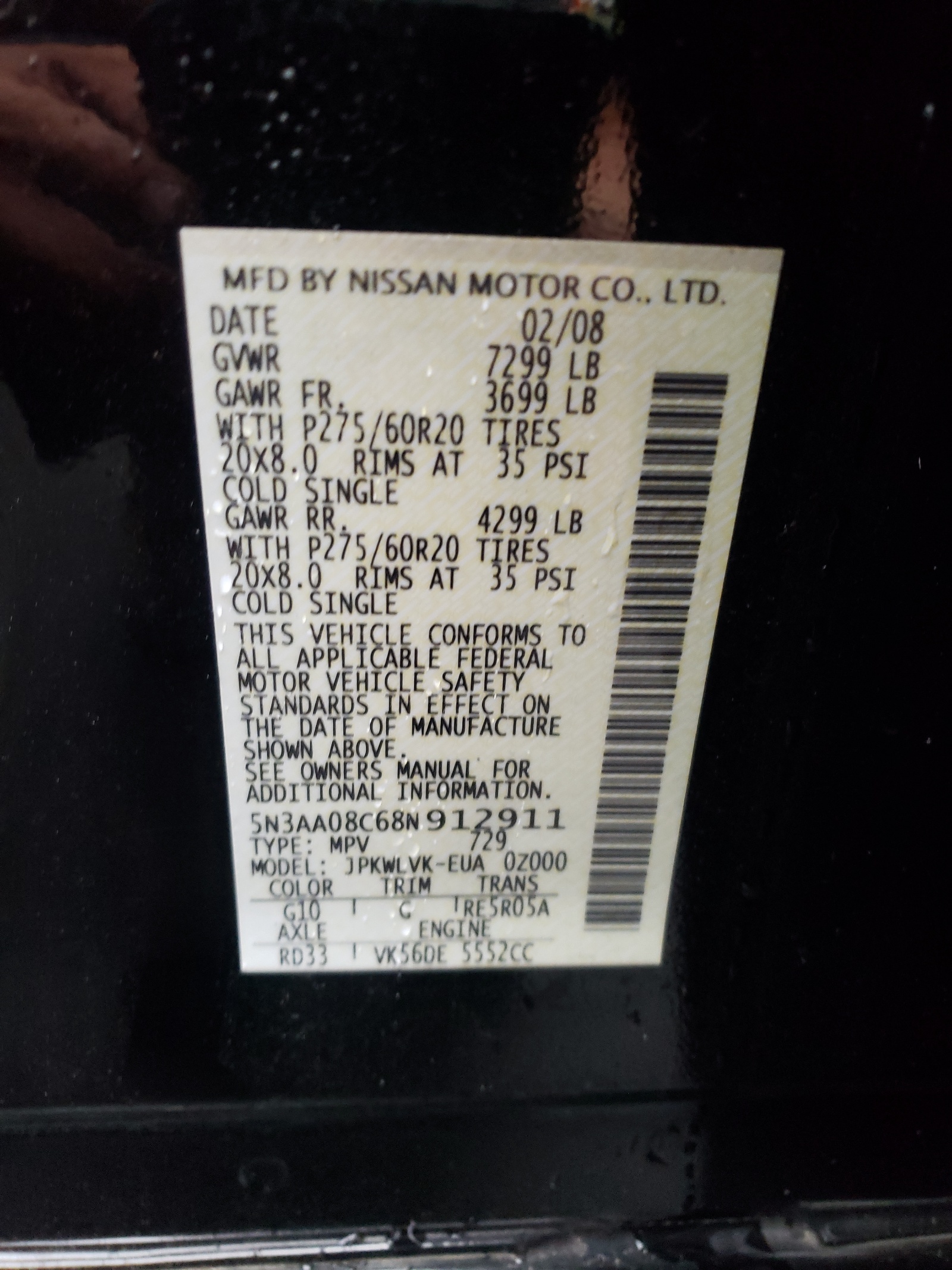 Photo 10 from auction – 2008 INFINITI QX56 with VIN 5N3AA08C68N912911
