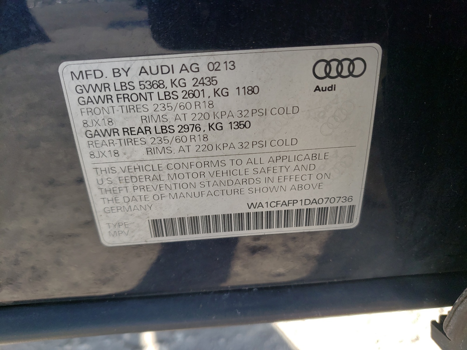Zdjęcie 10 z aukcji – 2013 AUDI Q5 PREMIUM z VIN WA1CFAFP1DA070736