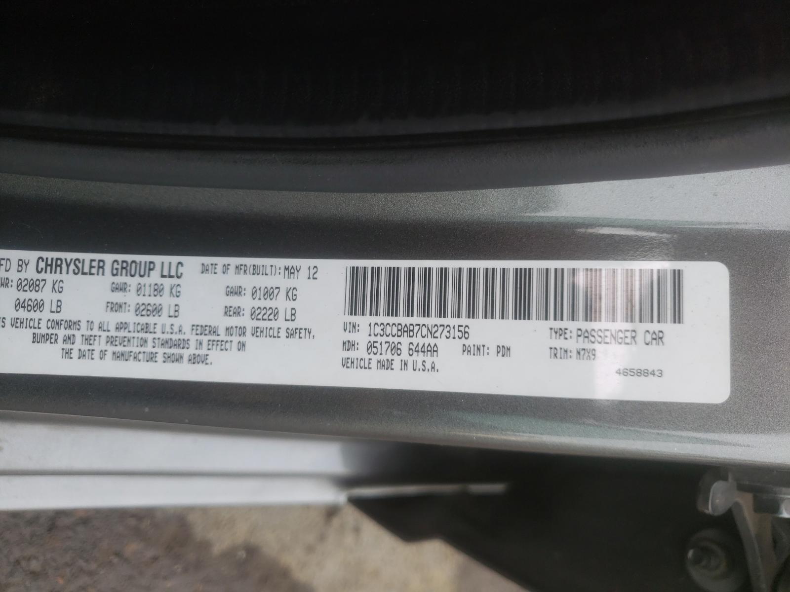 Photo 10 from auction – 2012 CHRYSLER 200 LX with VIN 1C3CCBAB7CN273156