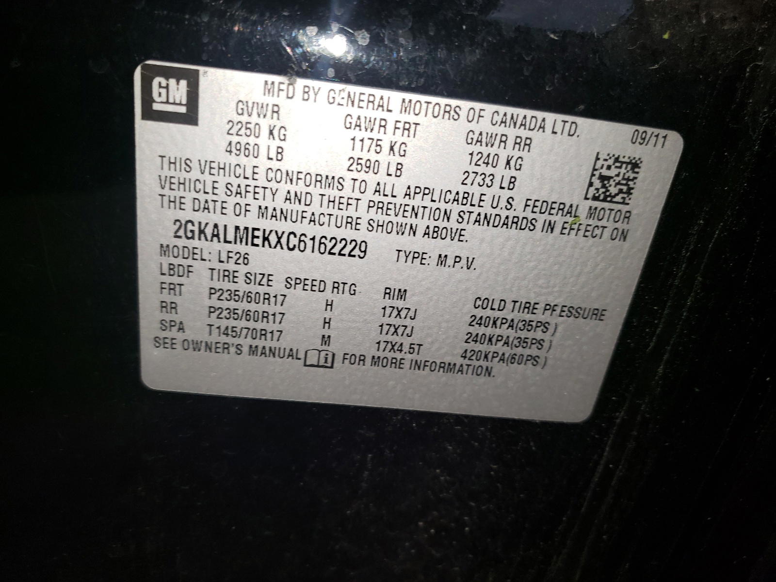 Photo 10 from auction – 2012 GMC TERRAIN SL with VIN 2GKALMEKXC6162229