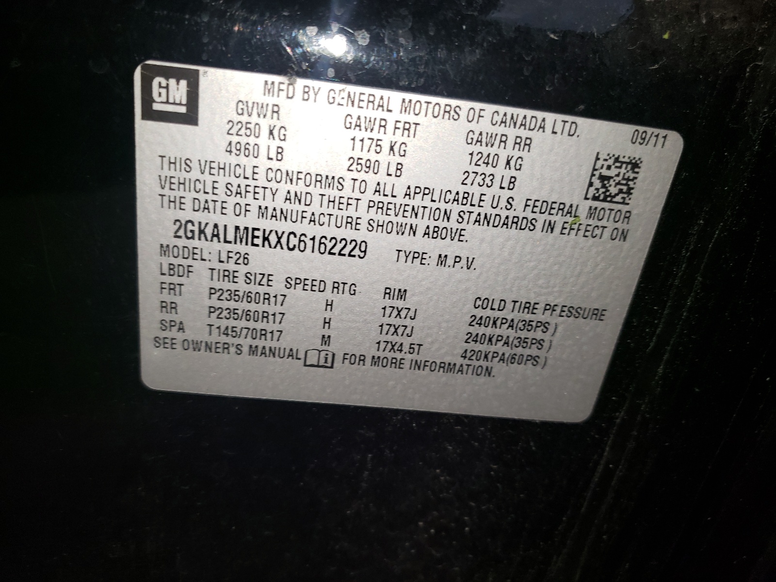 Фото 10 с аукциона – 2012 GMC TERRAIN SL с VIN 2GKALMEKXC6162229