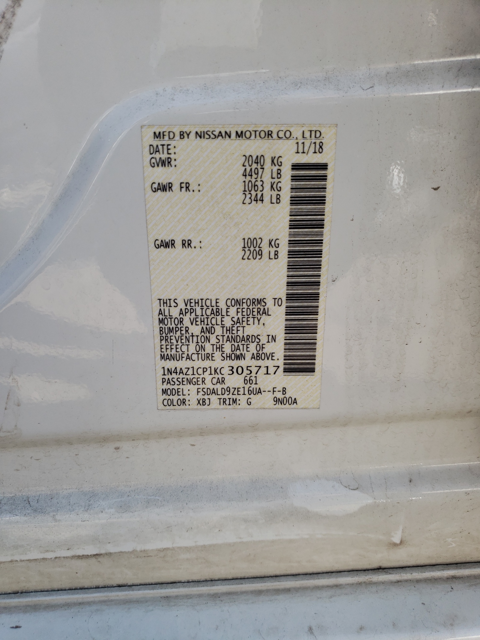 Photo 10 from auction – 2019 NISSAN LEAF S with VIN 1N4AZ1CP1KC305717