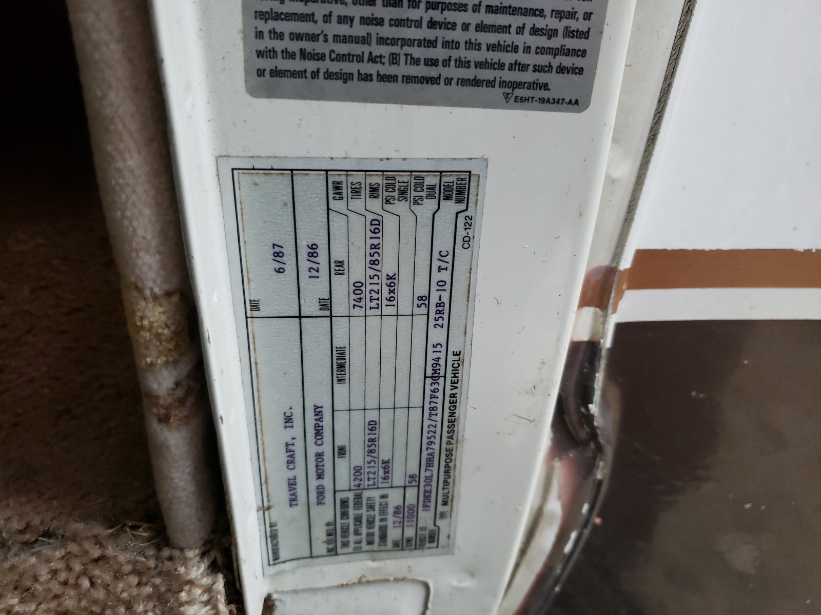 Zdjęcie 10 z aukcji – 1987 FORD ECONO z VIN 1FDKE30L7HHA79522