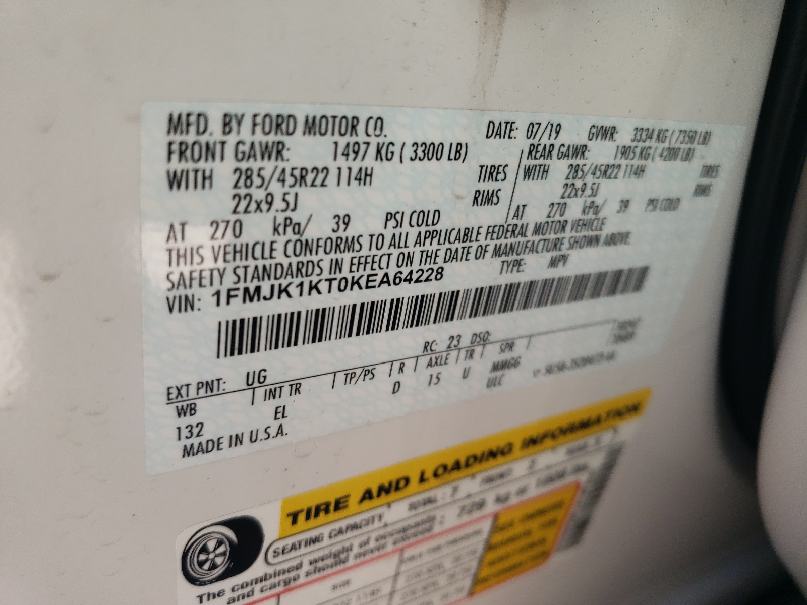 Photo 10 from auction – 2019 FORD EXPEDITION with VIN 1FMJK1KT0KEA64228
