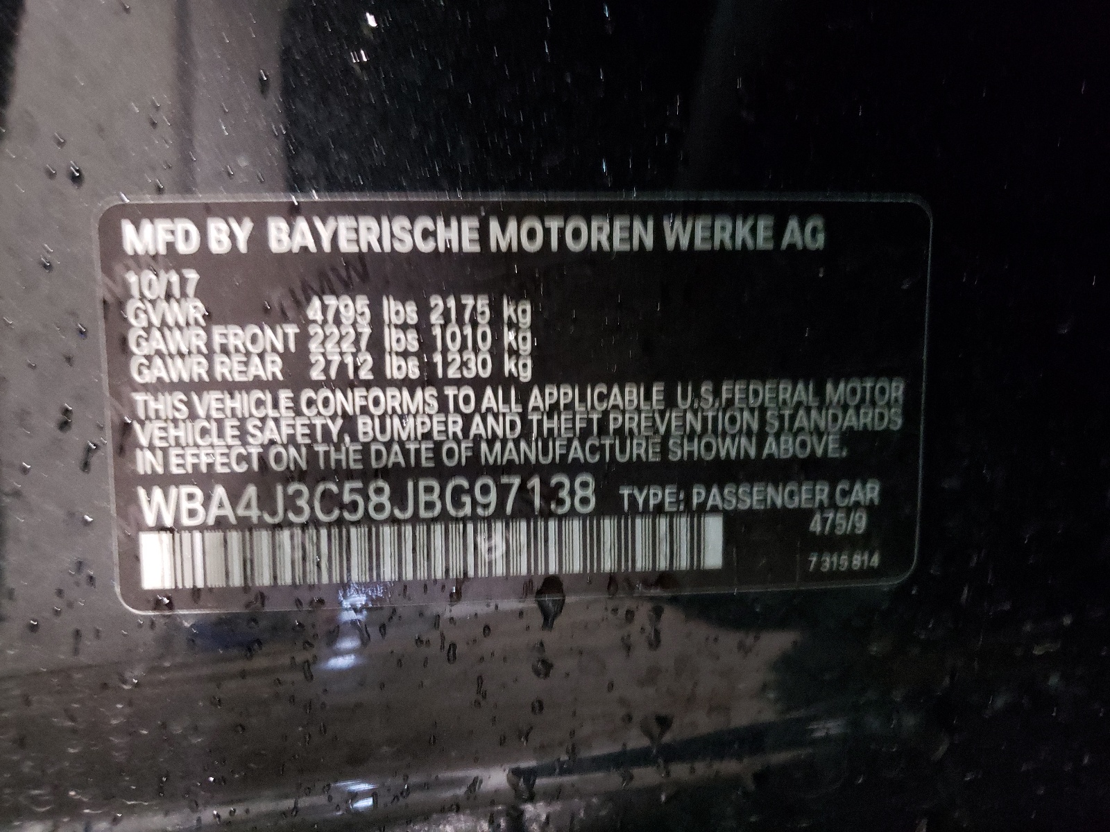Photo 10 from auction – 2018 BMW 430XI GRAN with VIN WBA4J3C58JBG97138