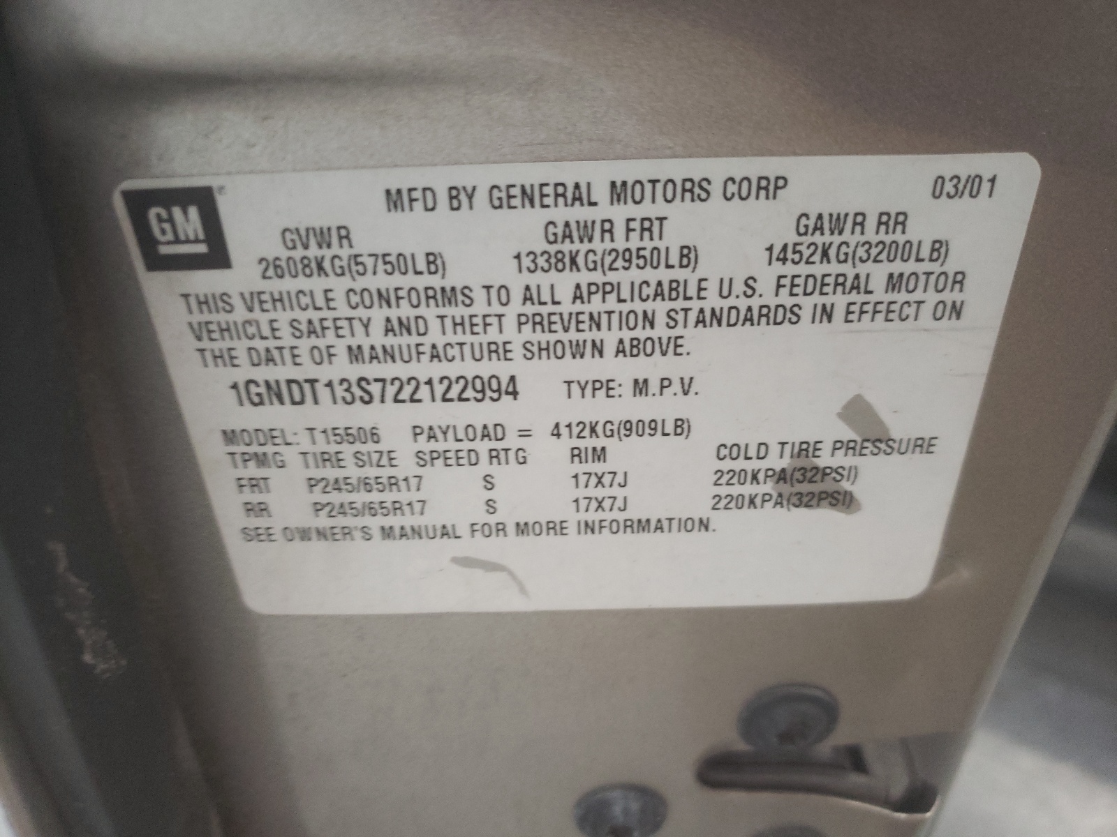 Photo 10 from auction – 2002 CHEVROLET TRAILBLAZE with VIN 1GNDT13S722122994