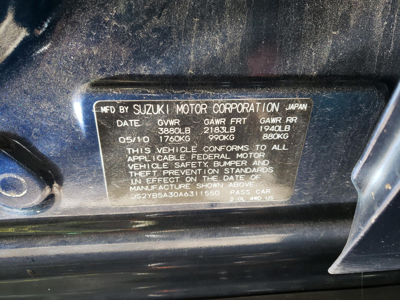 Photo 10 from auction – 2010 SUZUKI SX4 with VIN JS2YB5A30A6311550