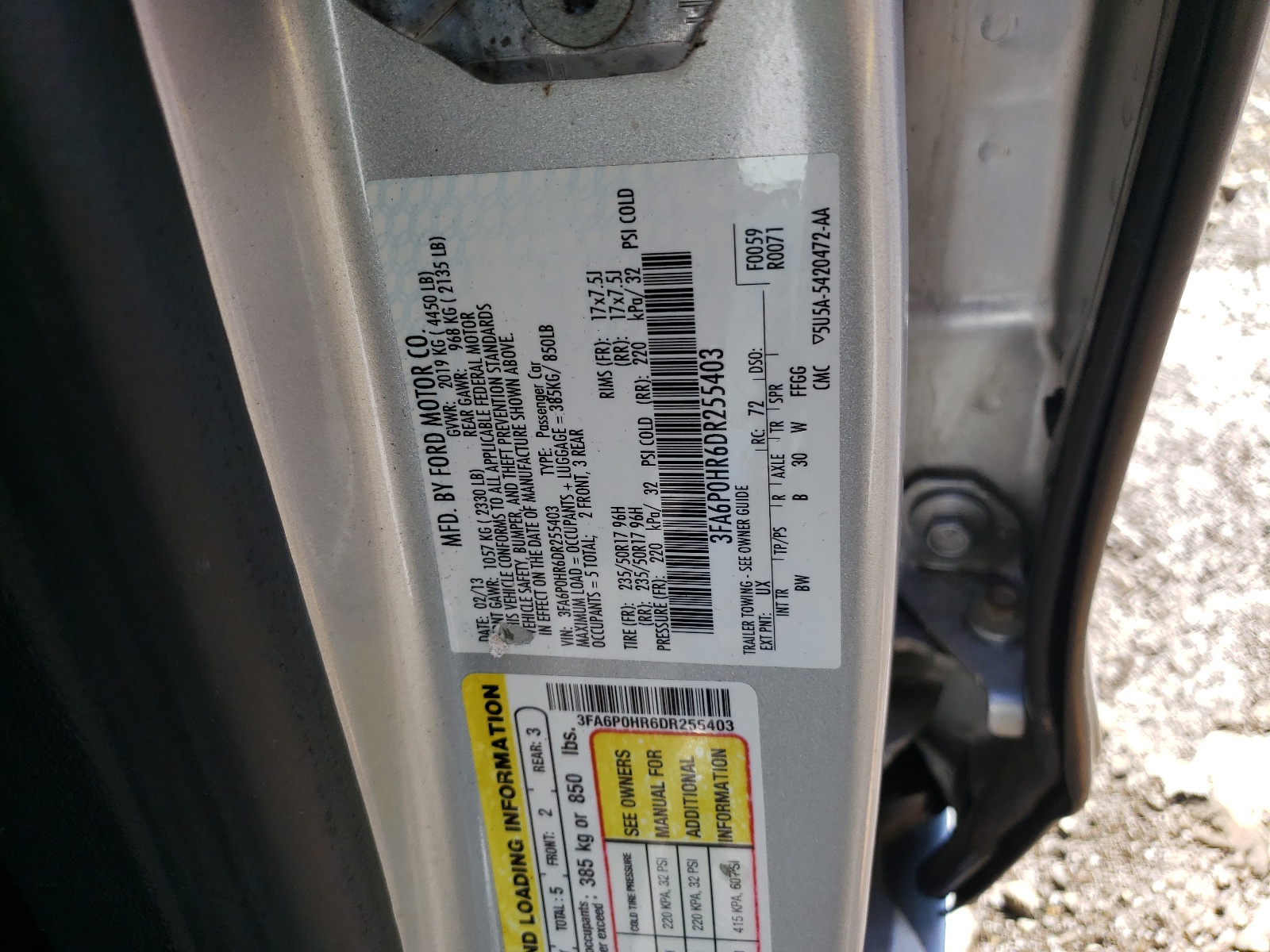 Photo 10 from auction – 2013 FORD FUSION SE with VIN 3FA6P0HR6DR255403