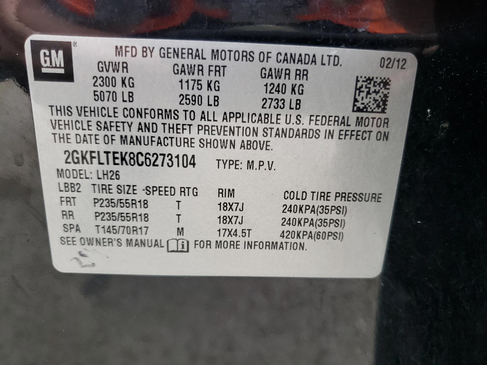 Photo 10 from auction – 2012 GMC TERRAIN SL with VIN 2GKFLTEK8C6273104