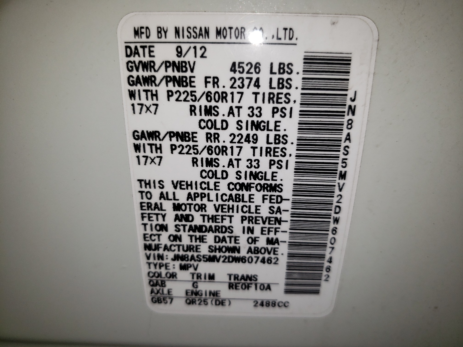 Photo 10 from auction – 2013 NISSAN ROGUE S with VIN JN8AS5MV2DW607462