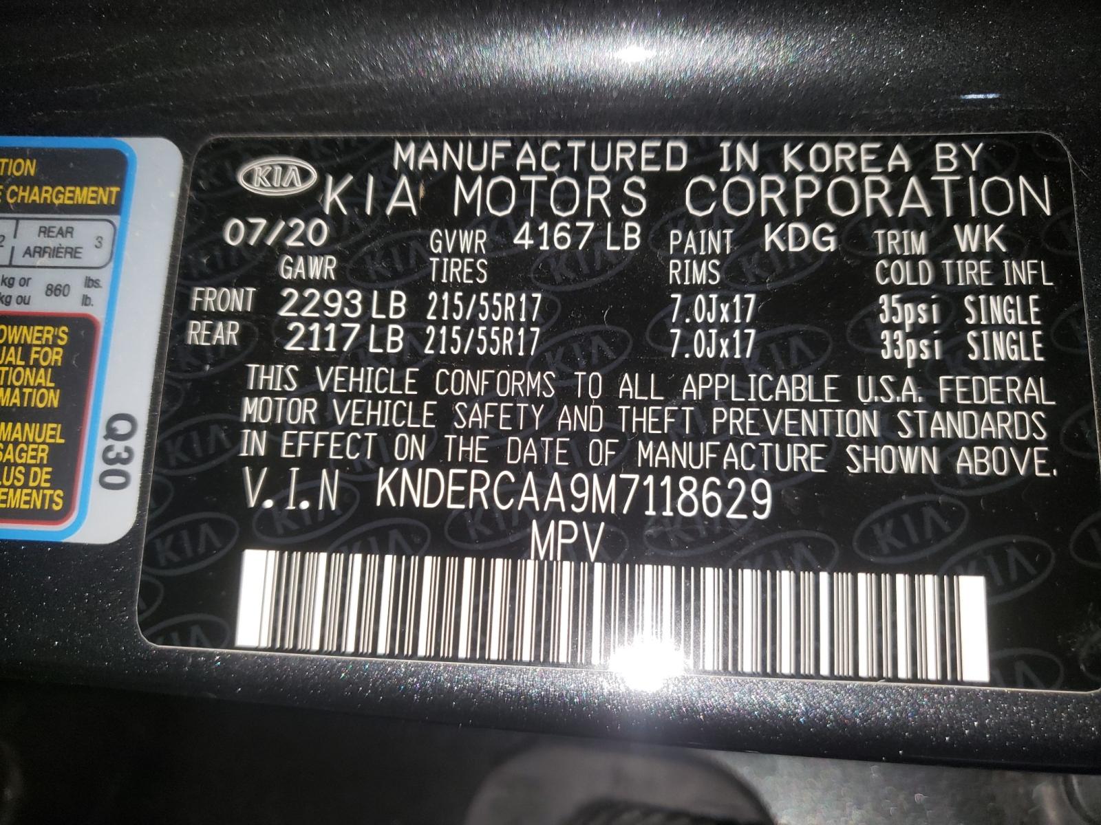 Photo 10 from auction – 2021 KIA SELTOS EX with VIN KNDERCAA9M7118629