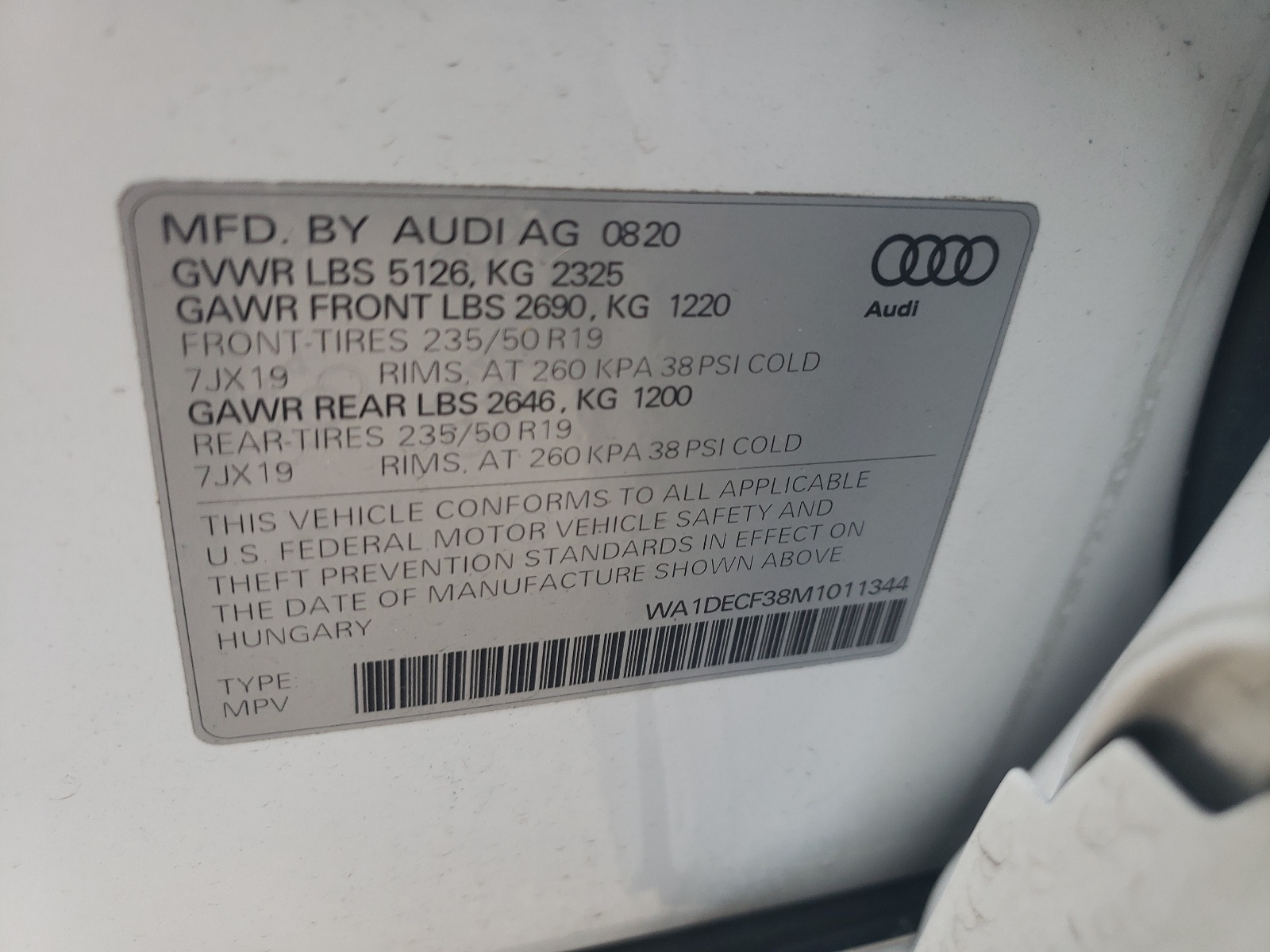 Photo 10 from auction – 2021 AUDI Q3 PREMIUM with VIN WA1DECF38M1011344