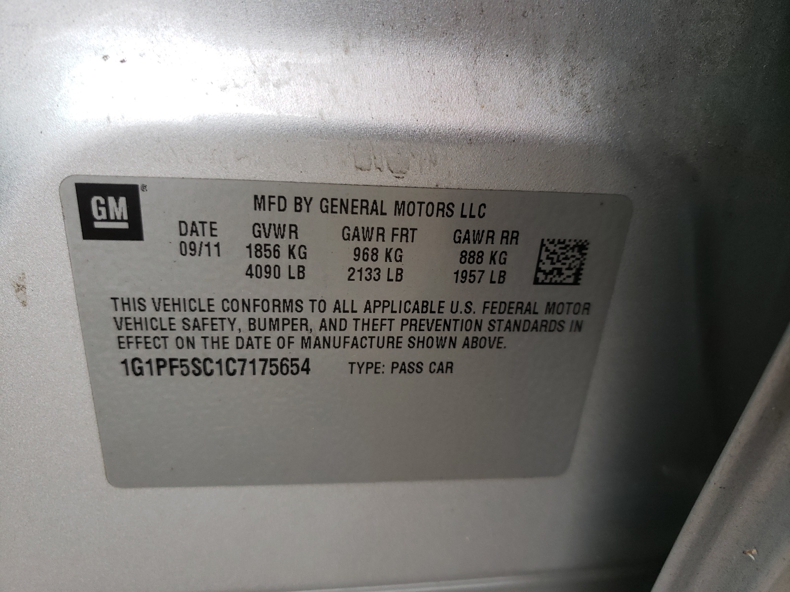Photo 10 from auction – 2012 CHEVROLET CRUZE LT with VIN 1G1PF5SC1C7175654