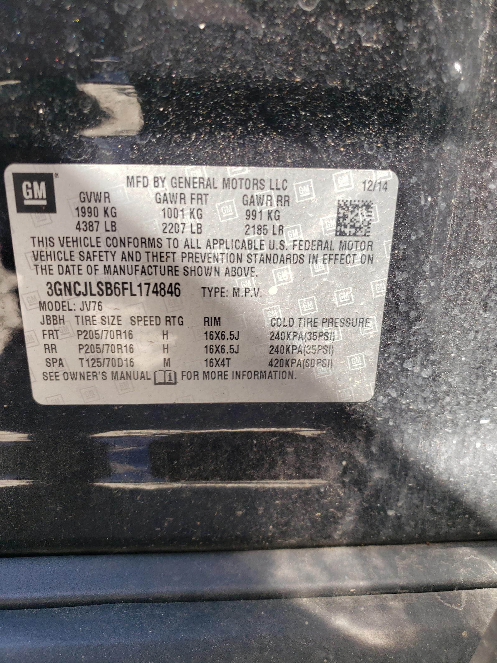 Photo 10 from auction – 2015 CHEVROLET TRAX 1LT with VIN 3GNCJLSB6FL174846