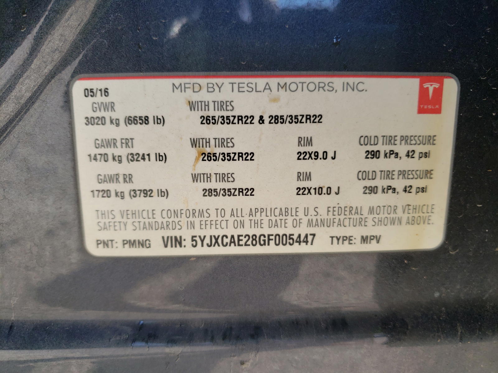 Photo 10 from auction – 2016 TESLA MODEL X with VIN 5YJXCAE28GF005447