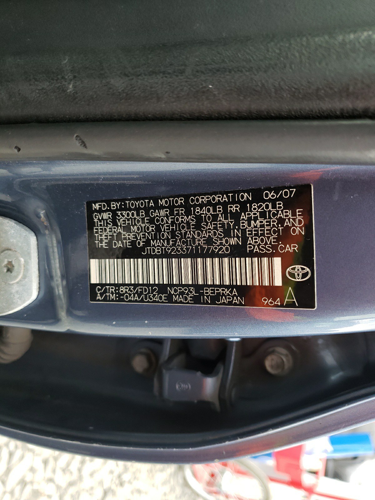 Photo 10 from auction – 2007 TOYOTA YARIS with VIN JTDBT923371177920