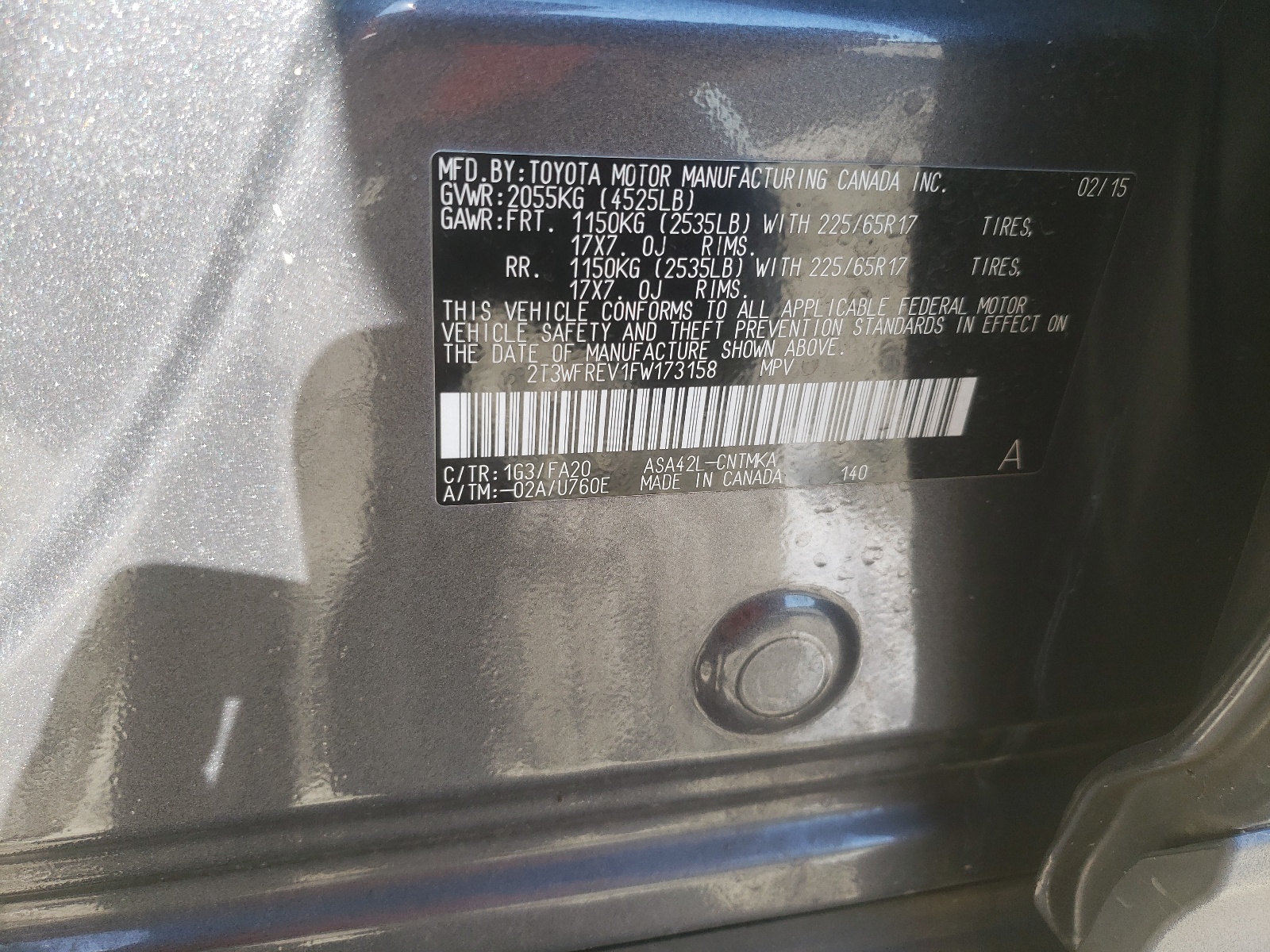 Photo 10 from auction – 2015 TOYOTA RAV4 XLE with VIN 2T3WFREV1FW173158