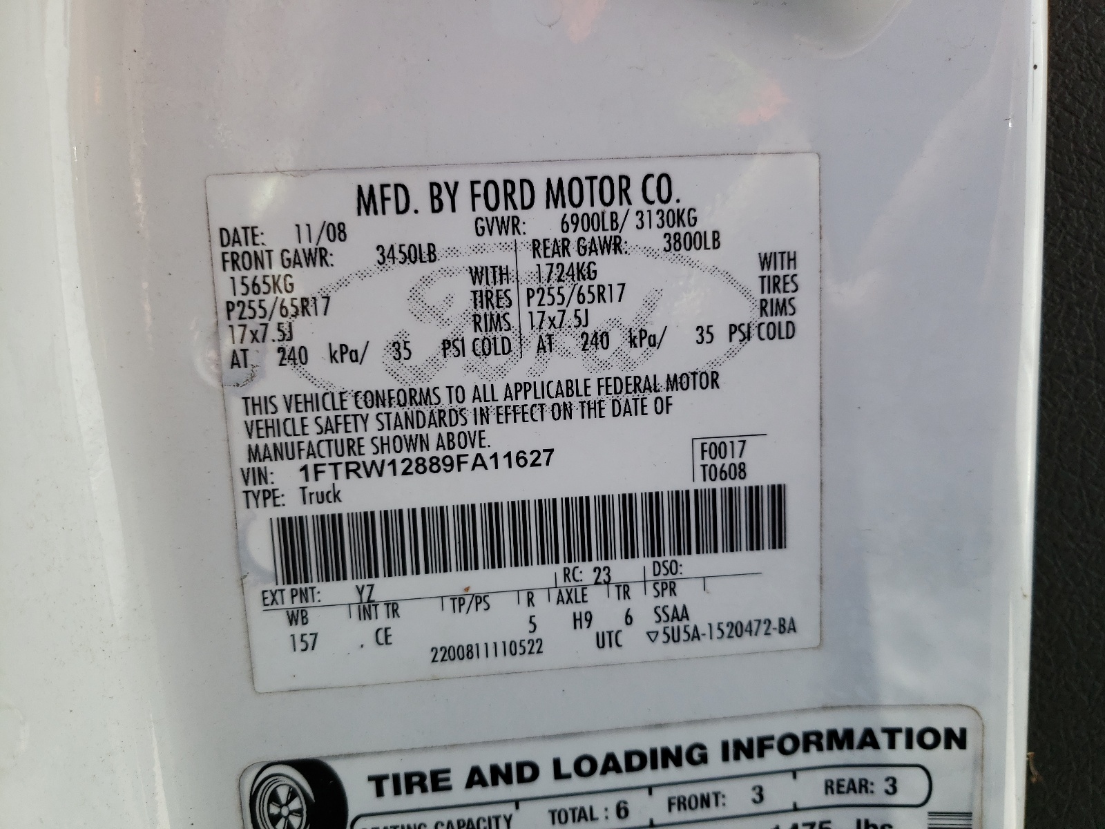 Photo 10 from auction – 2009 FORD F150 SUPER with VIN 1FTRW12889FA11627