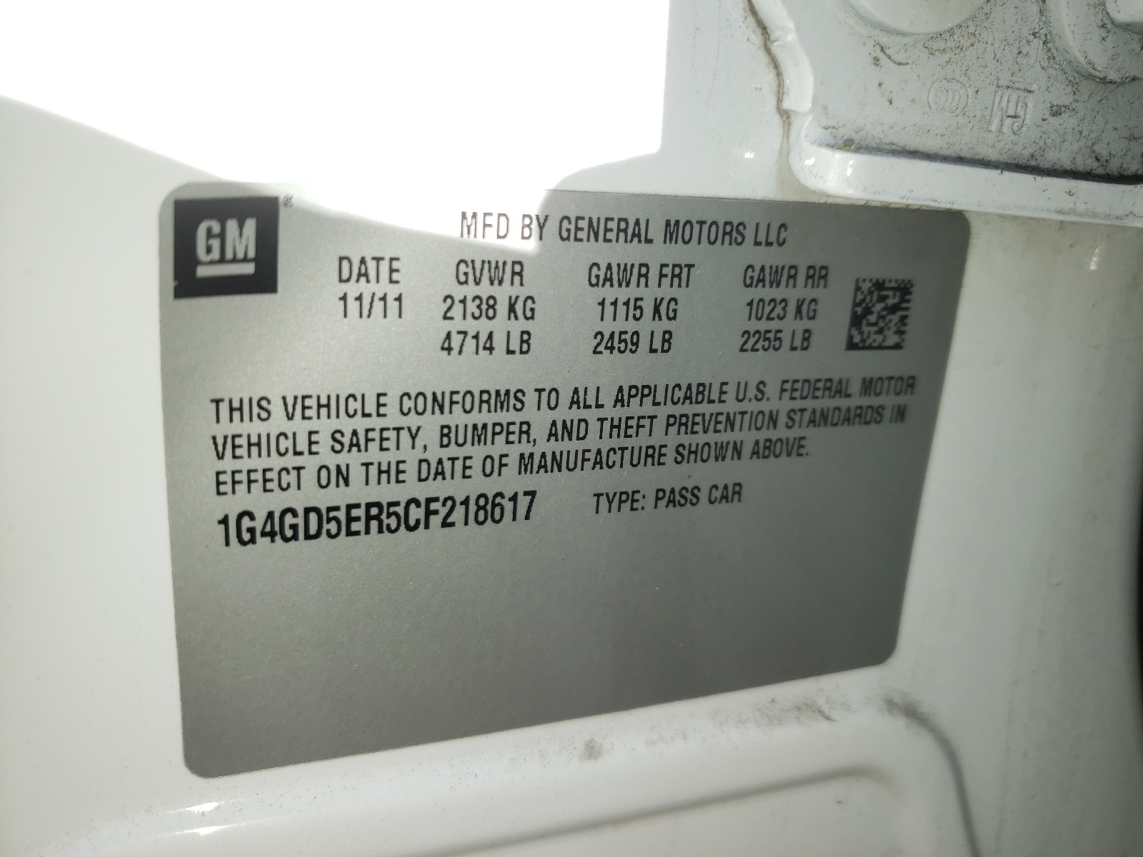 Photo 10 from auction – 2012 BUICK LACROSSE P with VIN 1G4GD5ER5CF218617