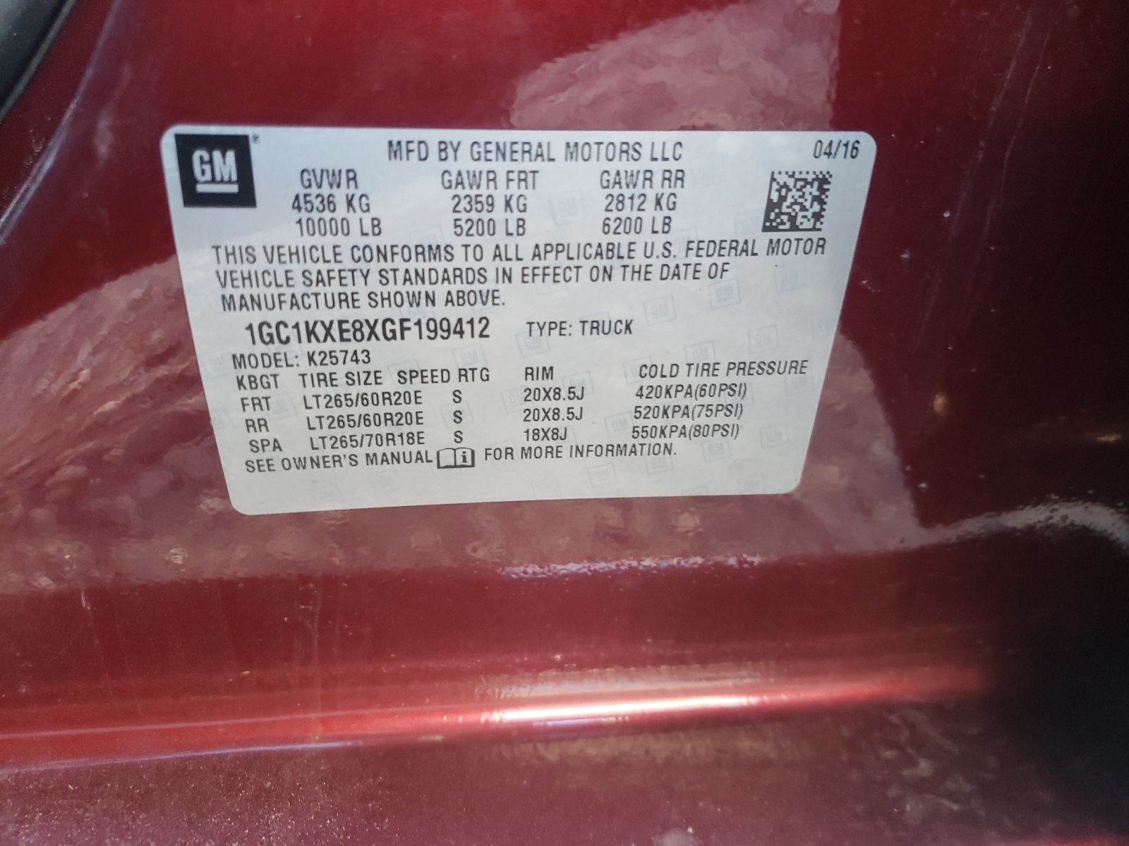 Photo 10 from auction – 2016 CHEVROLET SILVERADO with VIN 1GC1KXE8XGF199412