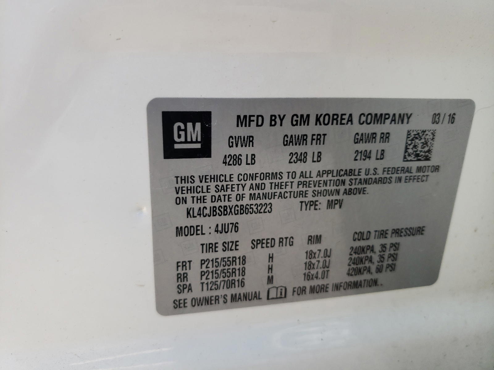 Photo 10 from auction – 2016 BUICK ENCORE CON with VIN KL4CJBSBXGB653223