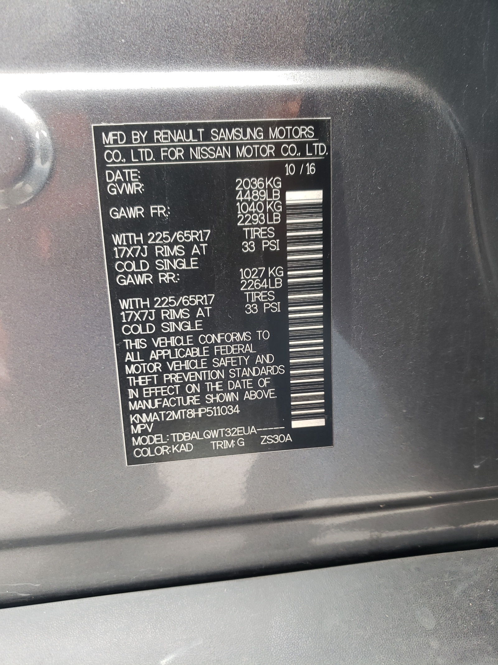 Photo 10 from auction – 2017 NISSAN ROGUE S with VIN KNMAT2MT8HP511034