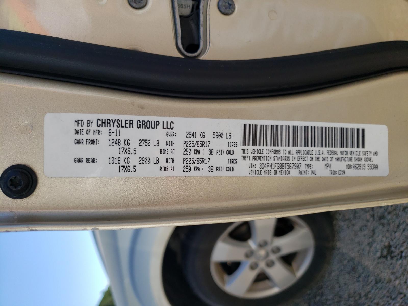 Photo 10 from auction – 2011 DODGE JOURNEY MA with VIN 3D4PH1FG8BT567907