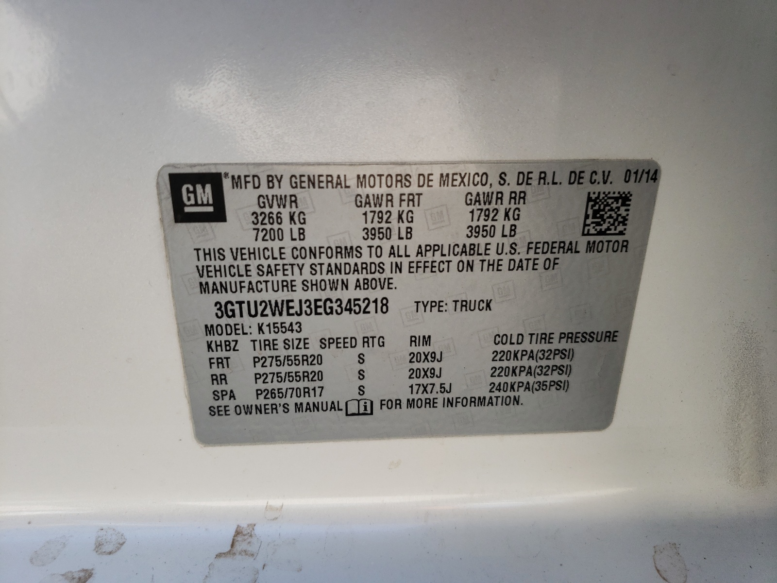 Photo 10 from auction – 2014 GMC SIERRA K15 with VIN 3GTU2WEJ3EG345218
