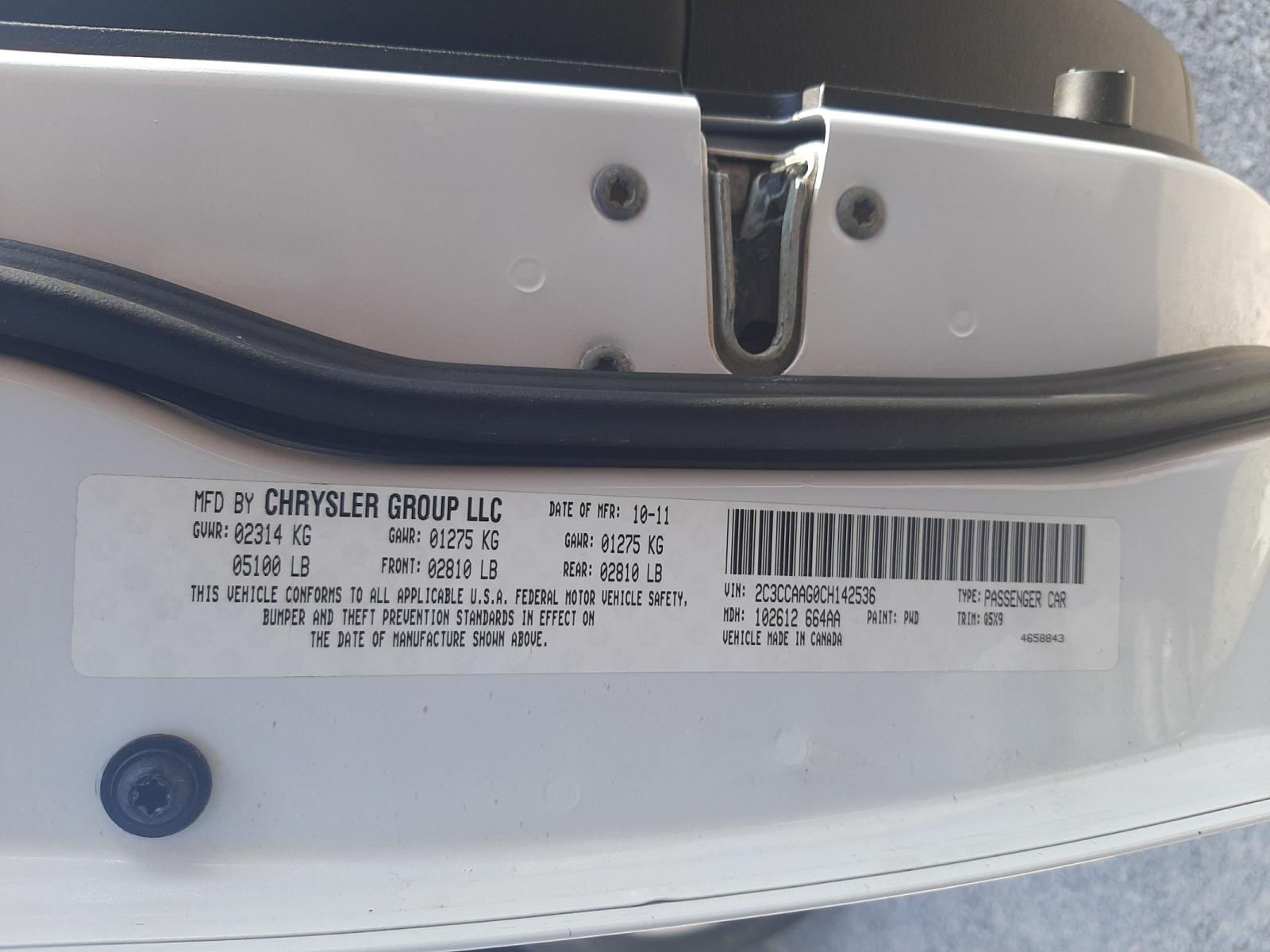 Photo 10 from auction – 2012 CHRYSLER 300 with VIN 2C3CCAAG0CH142536