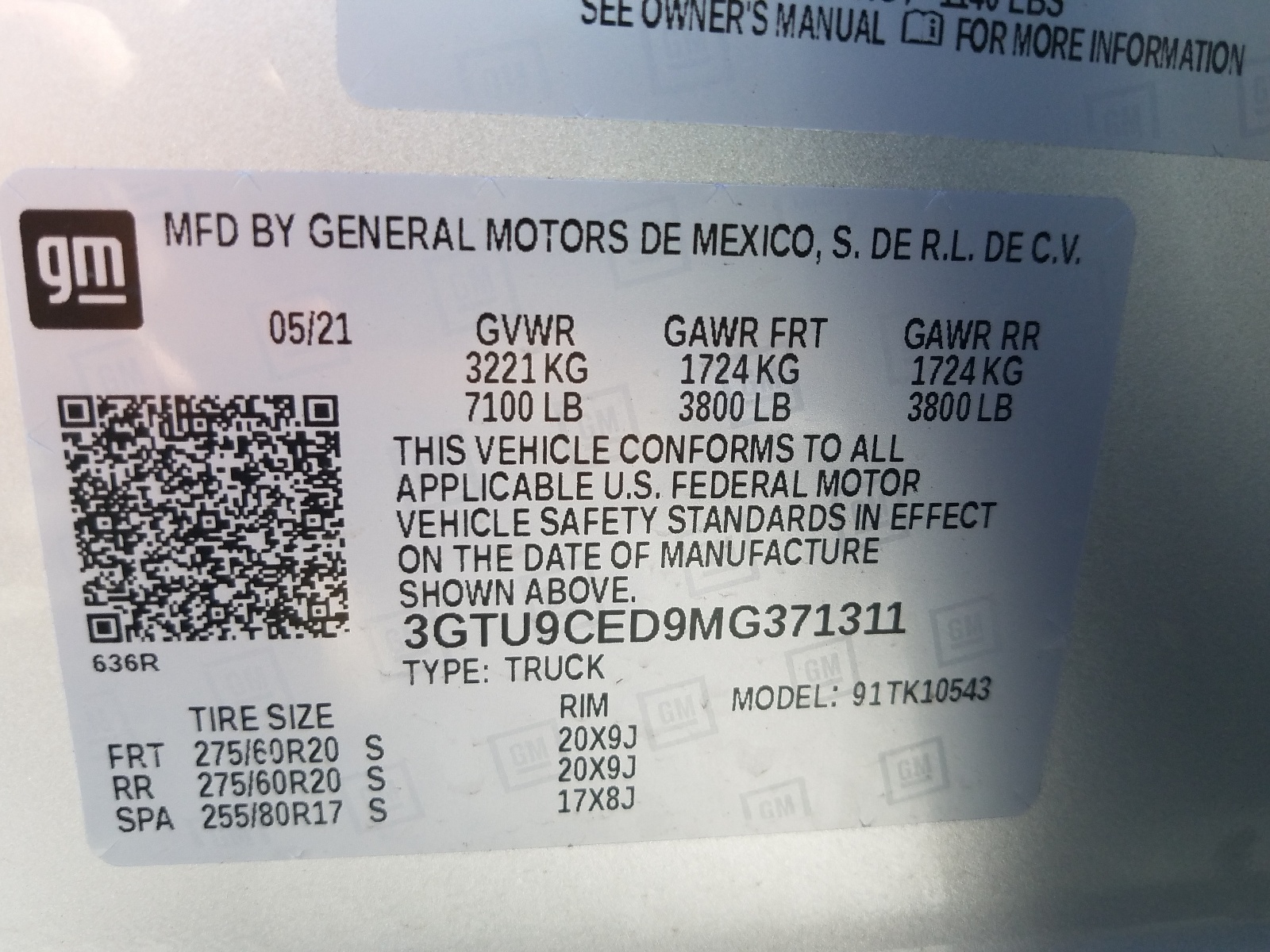 Photo 10 from auction – 2021 GMC SIERRA K15 with VIN 3GTU9CED9MG371311