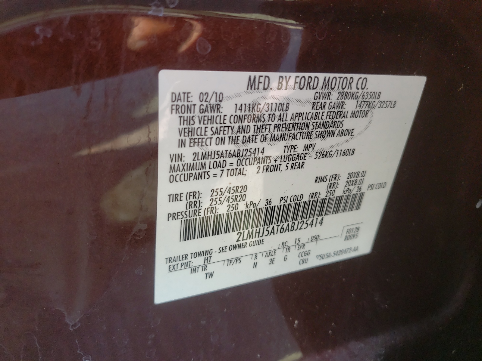 Photo 10 from auction – 2010 LINCOLN MKT with VIN 2LMHJ5AT6ABJ25414