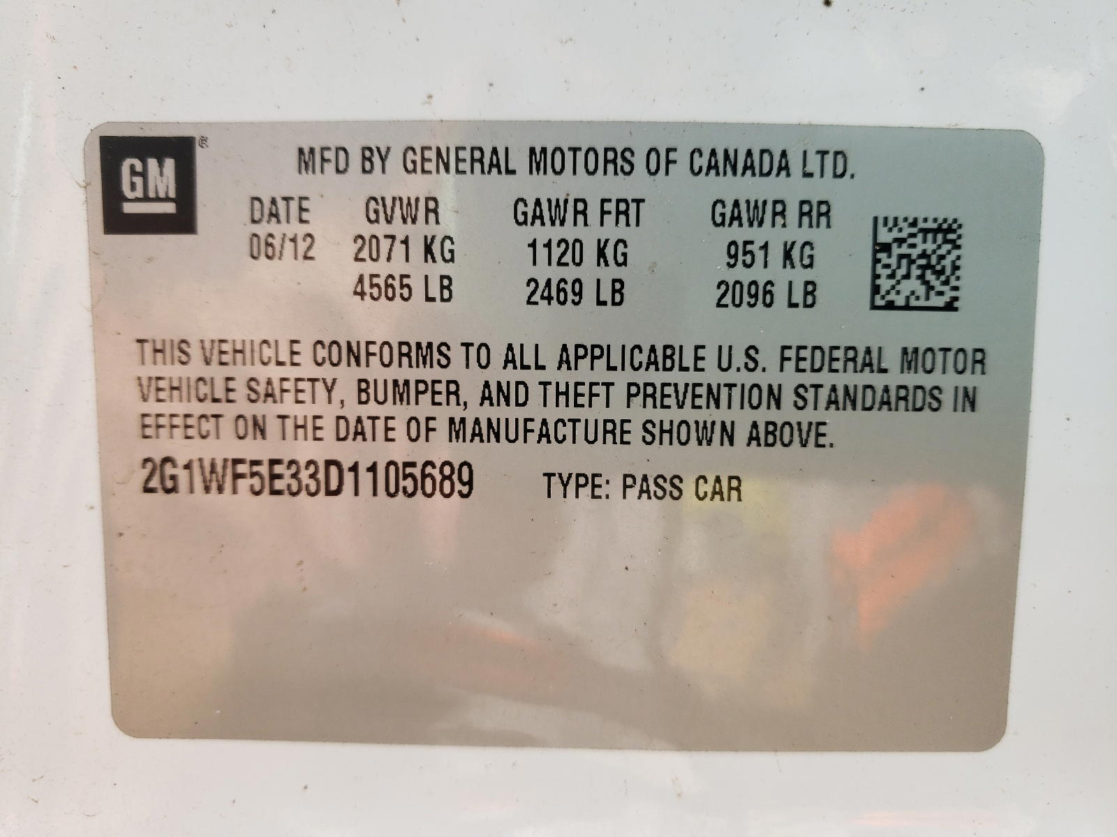 Photo 10 from auction – 2013 CHEVROLET IMPALA LS with VIN 2G1WF5E33D1105689