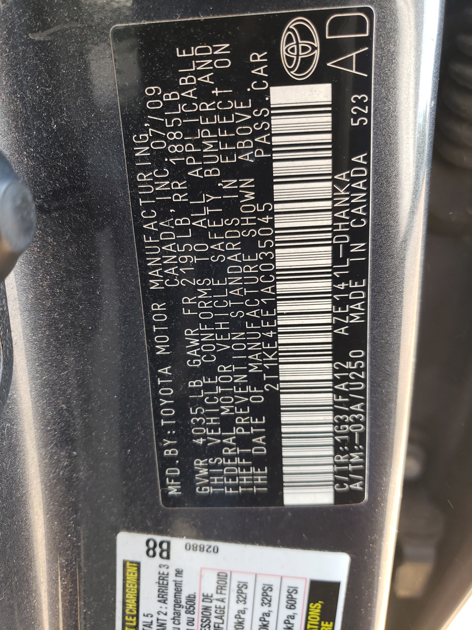 Photo 10 from auction – 2010 TOYOTA COROLLA MA with VIN 2T1KE4EE1AC035045