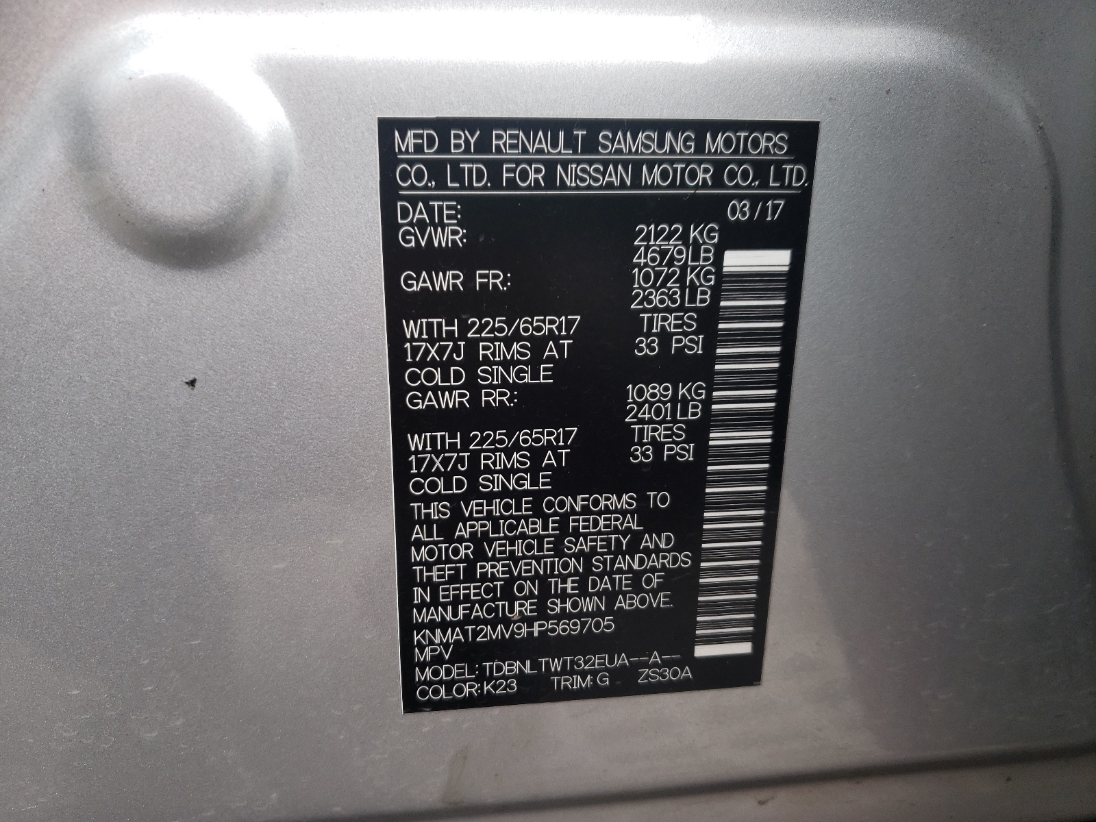 Photo 10 from auction – 2017 NISSAN ROGUE S with VIN KNMAT2MV9HP569705