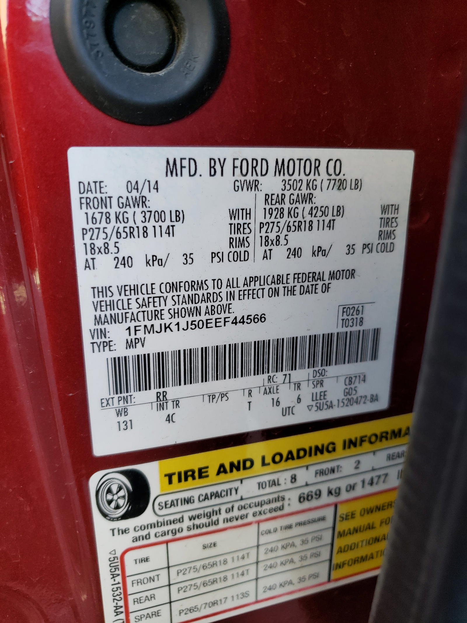 Photo 10 from auction – 2014 FORD EXPEDITION with VIN 1FMJK1J50EEF44566