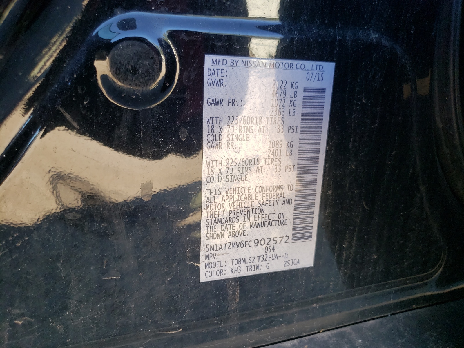 Photo 10 from auction – 2015 NISSAN ROGUE S with VIN 5N1AT2MV6FC902572