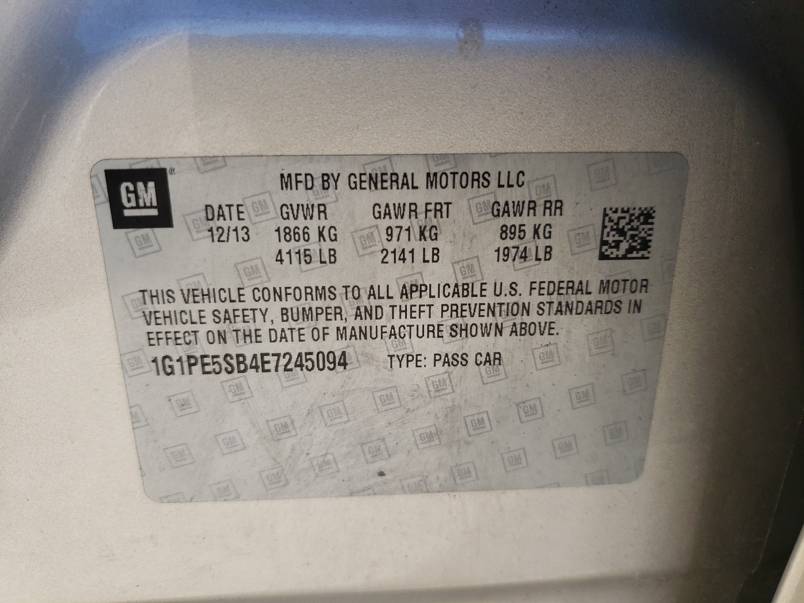 Photo 10 from auction – 2014 CHEVROLET CRUZE LT with VIN 1G1PE5SB4E7245094