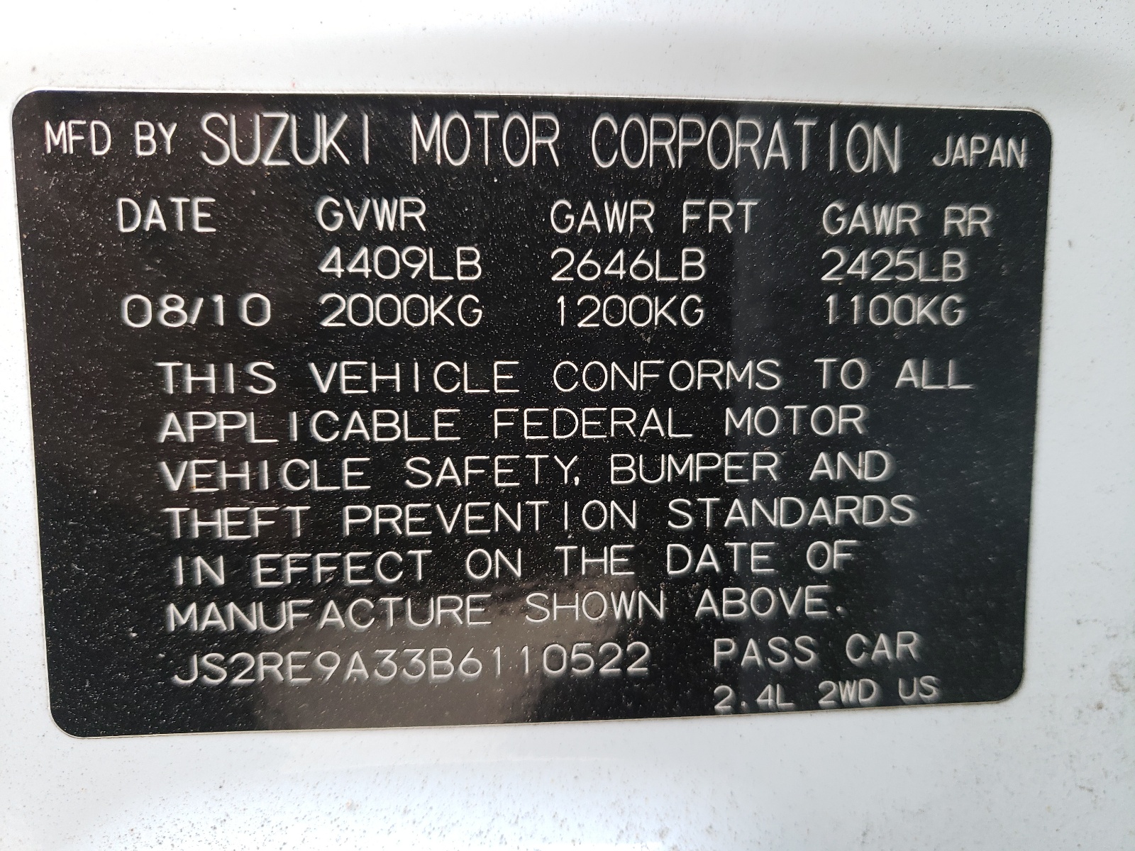 Photo 10 from auction – 2011 SUZUKI KIZASHI SE with VIN JS2RE9A33B6110522