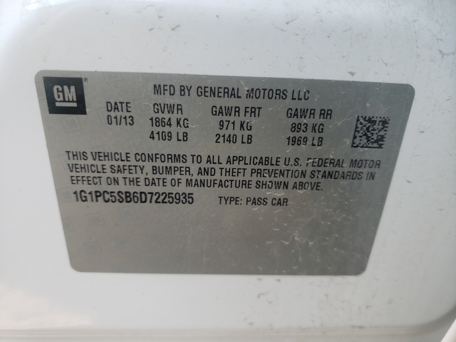 Photo 10 from auction – 2013 CHEVROLET CRUZE LT with VIN 1G1PC5SB6D7225935