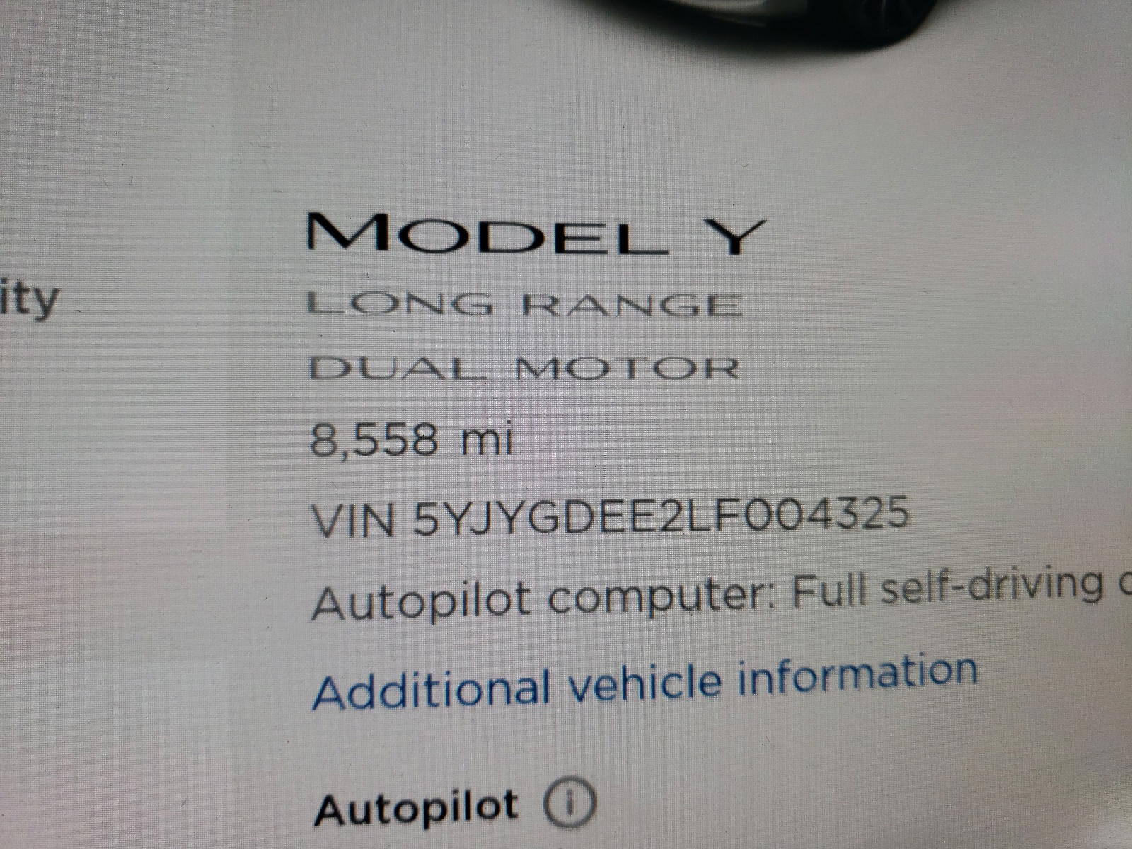 Photo 8 from auction – 2020 TESLA MODEL Y with VIN 5YJYGDEE2LF004325