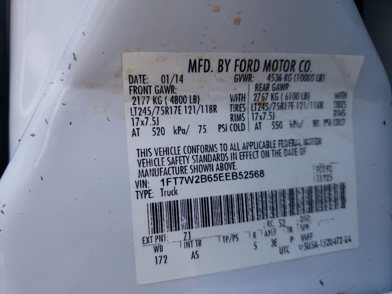 Photo 10 from auction – 2014 FORD F250 SUPER with VIN 1FT7W2B65EEB52568