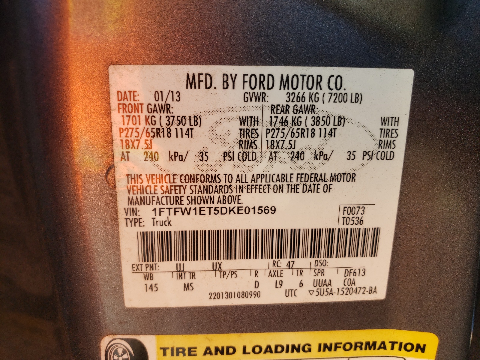 Photo 10 from auction – 2013 FORD F150 SUPER with VIN 1FTFW1ET5DKE01569