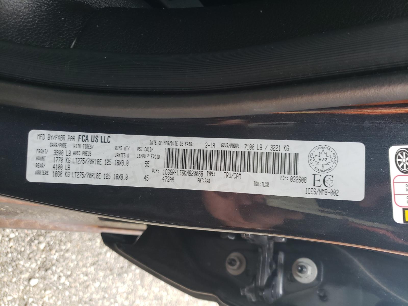 Photo 10 from auction – 2019 RAM 1500 REBEL with VIN 1C6SRFLT6KN820068