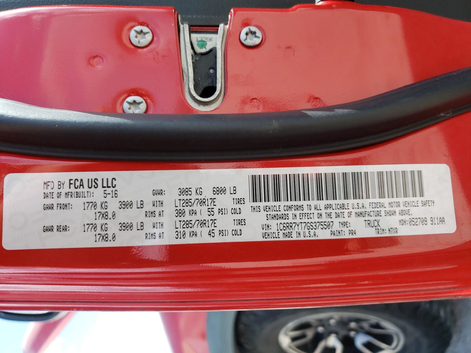 Photo 10 from auction – 2016 RAM 1500 REBEL with VIN 1C6RR7YT7GS375507